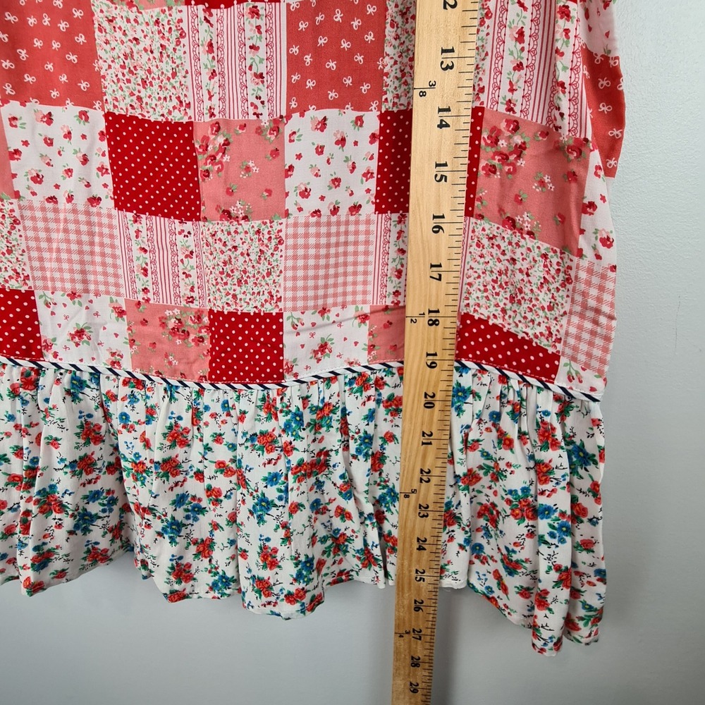 Umgee Womens Red Patchwork Floral Gingham Sleeveless Ruffle Hem Top Small Boho - Picture 5 of 7